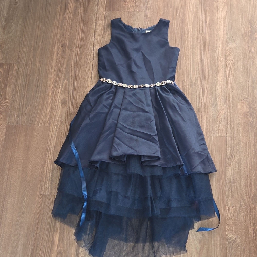 Rare Editions Navy Layered Kids Dress with Belt